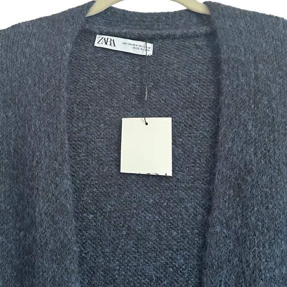 ZARA COZY CHUNKY LONG OPEN CARDIGAN MIDNIGHT MARLED BLUE SIZE XS/S - Picture 7 of 13